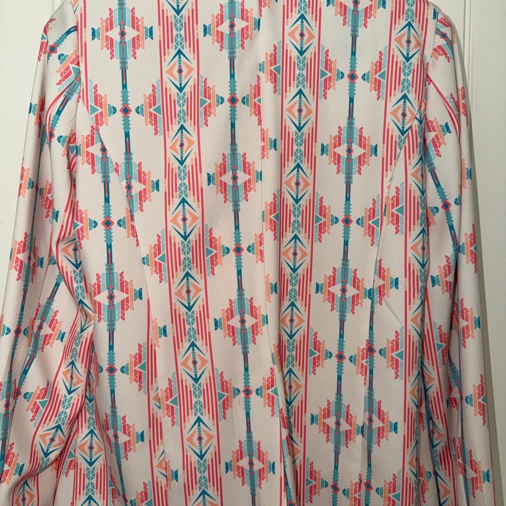 Rock & Roll Denim Women's Patterned Blazer - Coral and Blue - Picture 6 of 6